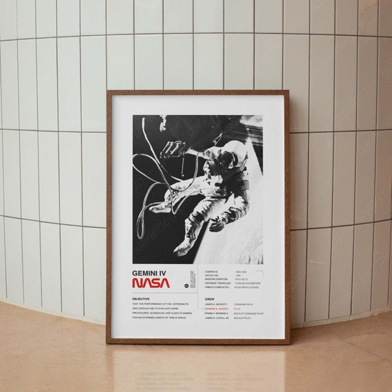 Vintage NASA Gemini Mission Astronaut Poster, Minimal Typography Print, Space Poster, Wall Art