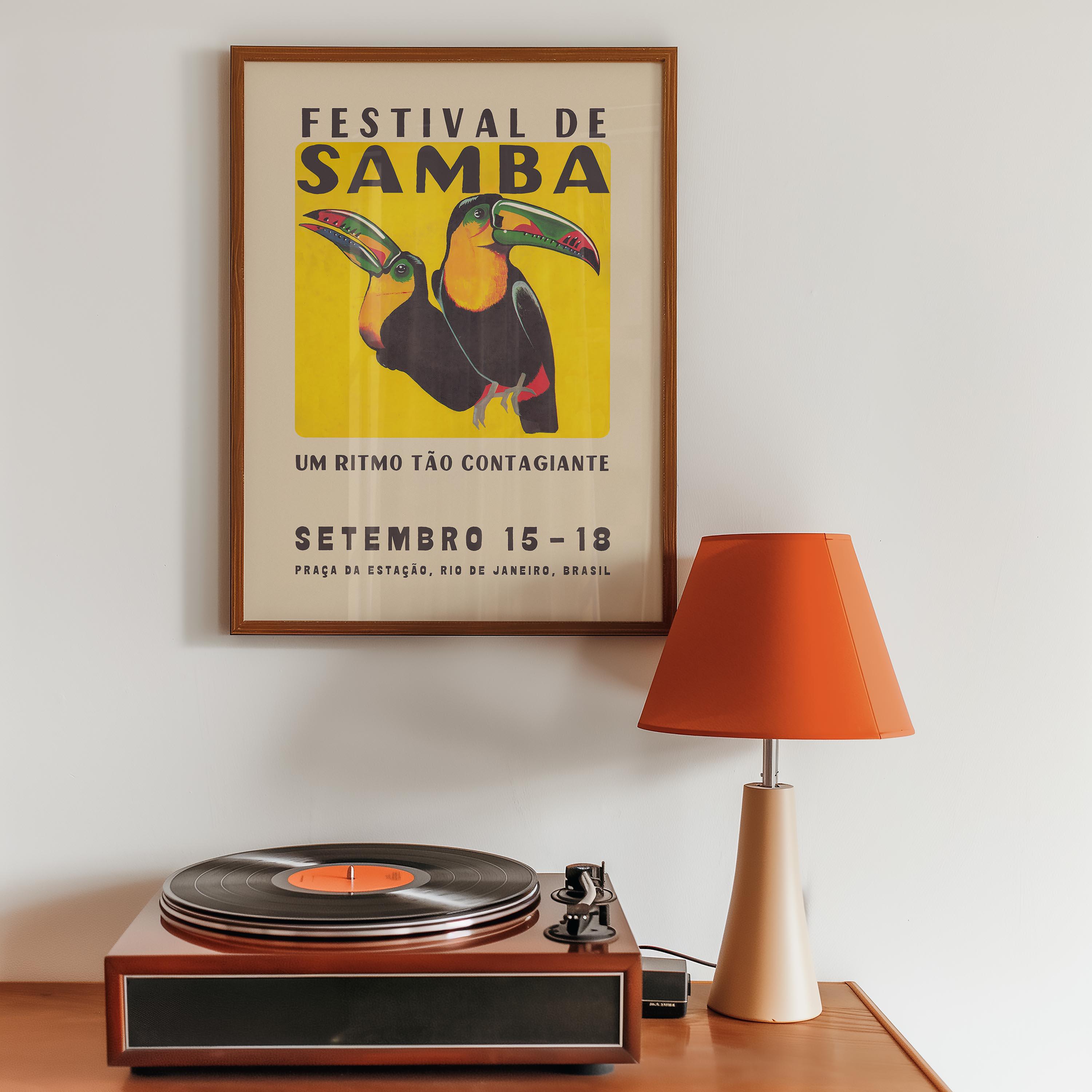 Toucan Samba Festival Poster, Vintage Mid Century Modern Art