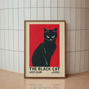 Poster vintage del club jazz con gatto nero, poster di concerti jazz, arte jazz, arte murale alla moda, stampa vintage, arredamento minimalista