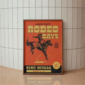 Póster vintage de días de rodeo, póster del oeste, impresión tipográfica, arte country del oeste, impresión de arte vintage minimalista, impresión de póster retro, arte del desierto