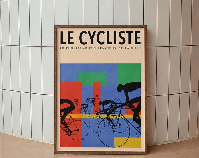 Le Cycliste Print, Vintage Cycling Poster, Retro Bicycle Wall Art, French Sports Decor, Tour de France Style, Modernist Art for Cyclist