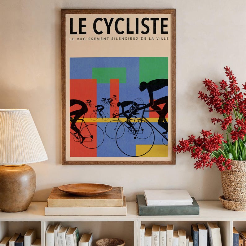 Le Cycliste Print, Vintage Cycling Poster, Retro Bicycle Wall Art, French Sports Decor, Tour de France Style, Modernist Art for Cyclist image 9