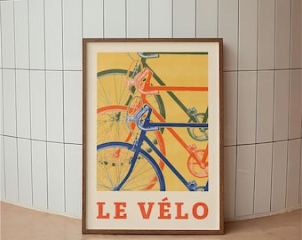Le Vélo Print, Vintage Cycling Poster, Retro Bicycle Wall Art, French Decor, Mid Century Modern Graphic Art, Gift for Cyclist, Bike Lover