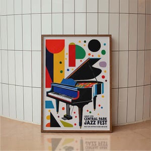 Plakat Retro Central Park Jazz Festival, plakat New York Jazz, wydruk typograficzny, wydruk artystyczny w stylu vintage, wydruk plakatu retro, sztuka ścienna z jazzem