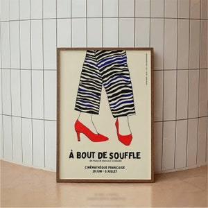Afiche de película francesa retro, afiche francés vintage, impresión tipográfica, arte moderno de mediados de siglo, impresión de arte vintage minimalista, arte de moda