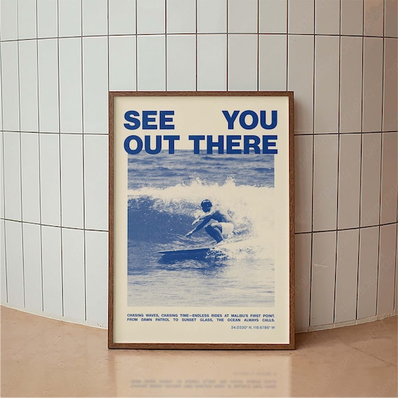 Vintage Surfing Poster, Malibu First Point Surf Art Print, Retro Surf Decor, California Wave Wall Art, Coastal Minimalist Print, Beach House