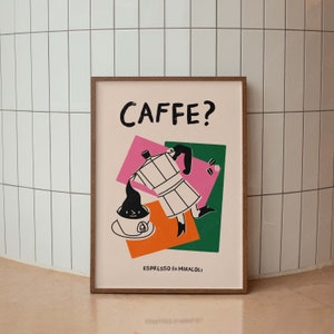 Kaffee? Espresso Moka Topf Buntes Vintage Kaffee Poster, Handgezeichnetes Minimal Poster, Buntes Modernes Poster, Trendige Wand Kunst, Küchen Deko