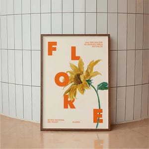 Blumen Kunst Ausstellungsplakat, Spanisches Plakat, Typografie Druck, Mid Century Modern, Minimal Art Print, Retro Poster Print, Moderne Galerie