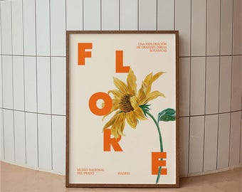 Flower Art Exhibition Poster, Spanish Poster, Typography Print, Mid Century Modern, Minimal Art Print, Retro Poster Print, Modern Gallery