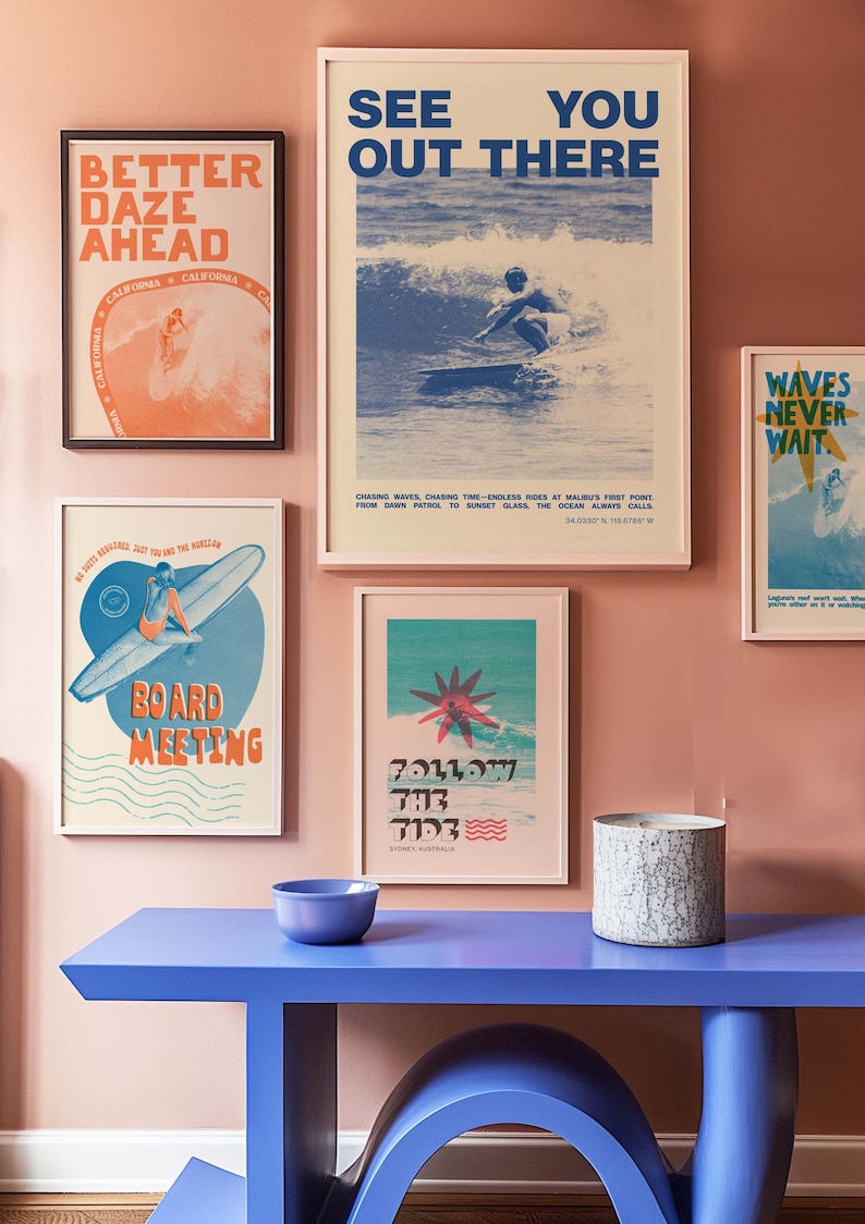 Vintage Surfing Poster, Malibu Erster Punkt Surf Kunstdruck, Retro Surf Decor, California Wave Wandkunst, Küsten minimalist Print, Strandhaus Bild 4