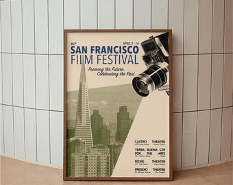 San Francisco Film Festival Poster, Retro California Art Print, Vintage Cinema Wall Decor, Bold Graphic Design
