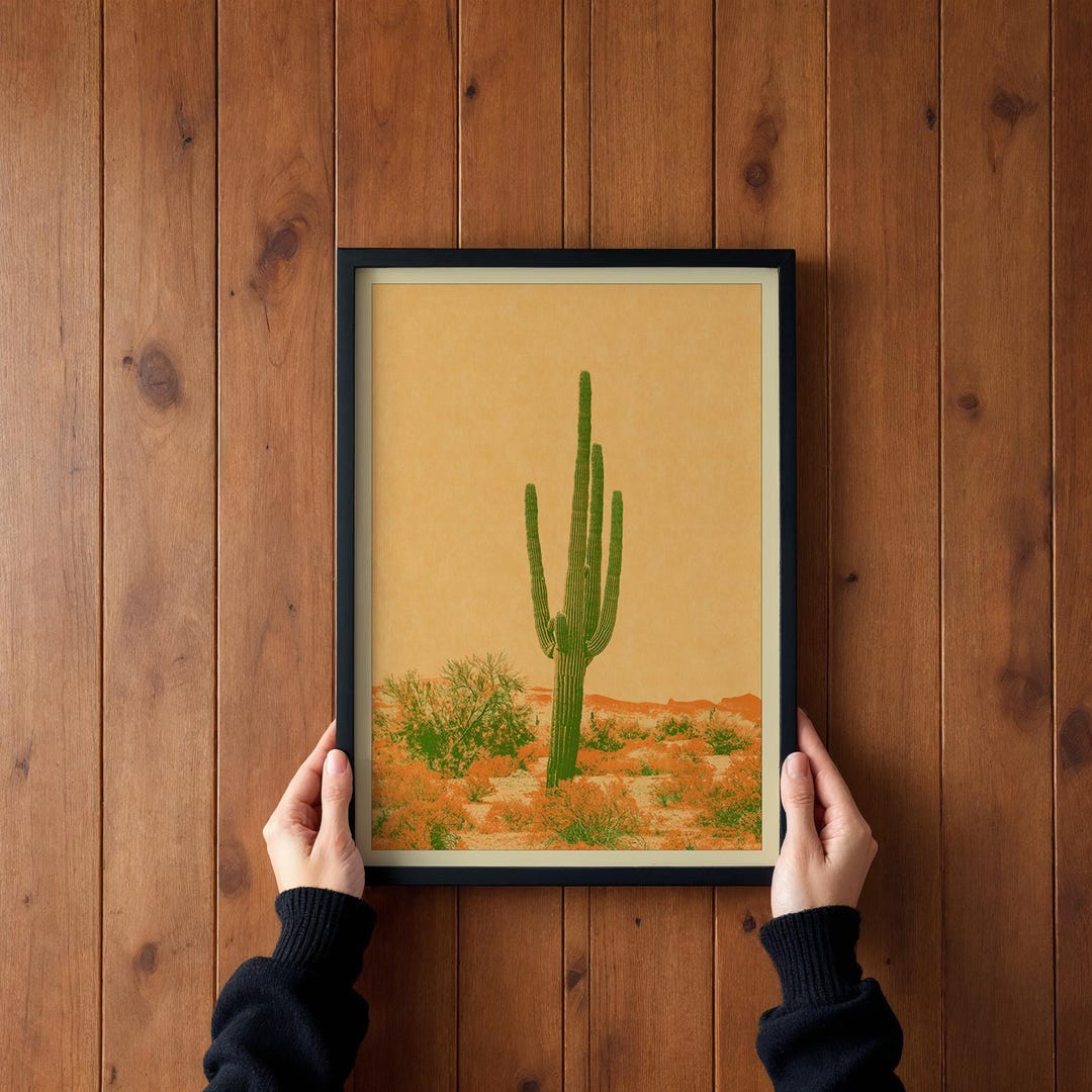 Vintage Desert Cactus Poster Retro Saguaro Print Southwestern Wall Art ...