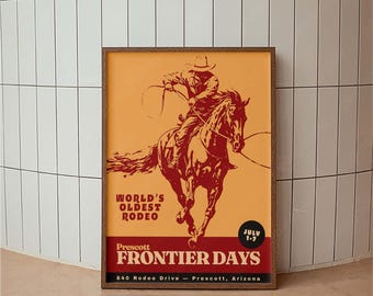 Frontier Days Rodeo Poster, Vintage Western Poster, Rodeo Print, Mid Century Modern, Minimal Vintage Art Print, Home Decor, Arizona Art