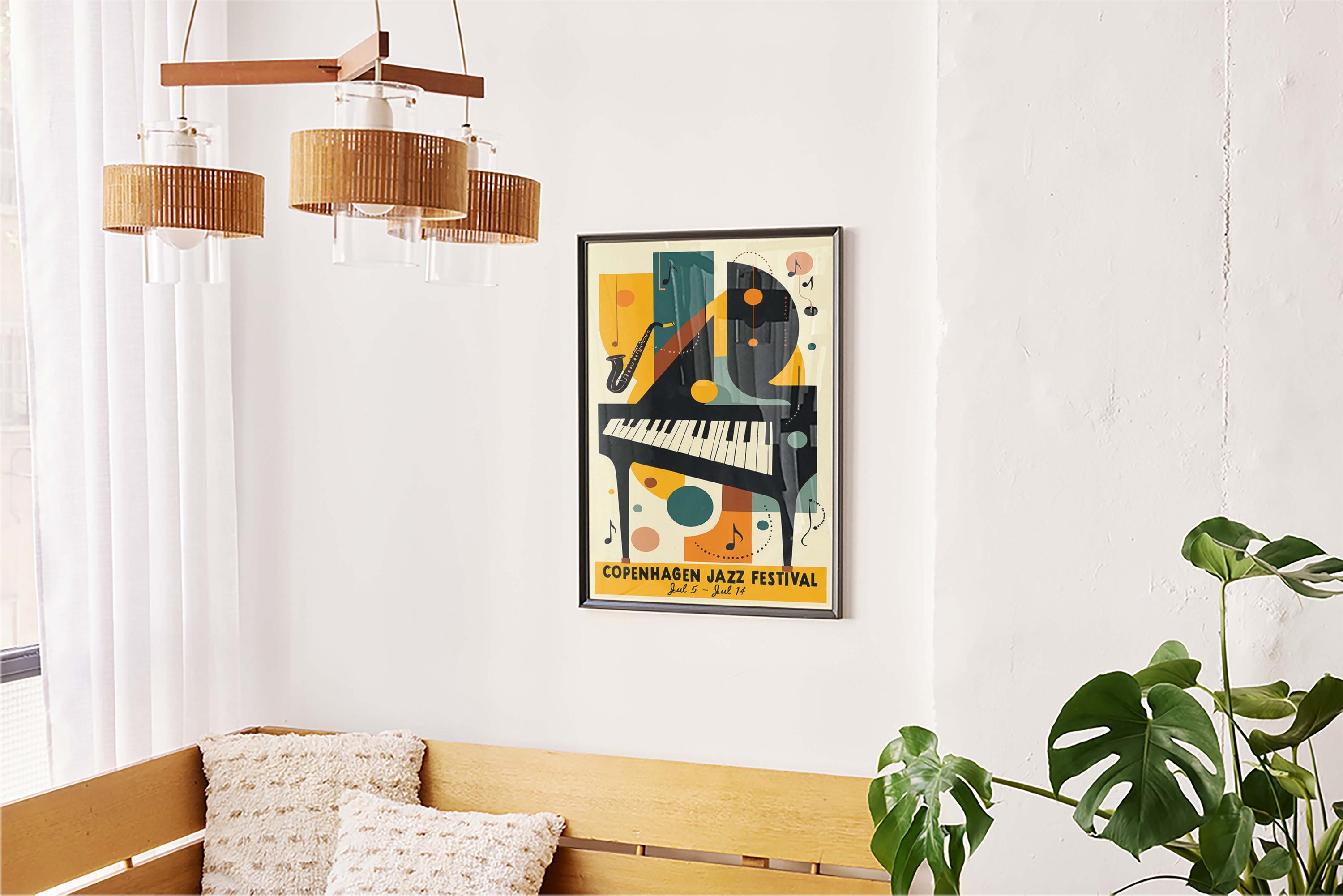 Abstract Copenhagen Jazz Festival Poster, Retro Music Poster, Mid