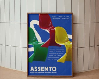 Chair Design Exhibition Poster, ASSENTO Art Print, Colorful Modern Furniture Wall Art, Lisbon Architecture Design Decor, Portugal Art
