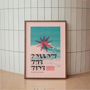 Vintage Surfing Poster, Sydney Australia Surf Art Print, Retro Surf Decor, Australia Wave Wall Art, Coastal Minimalist Print, Beach House