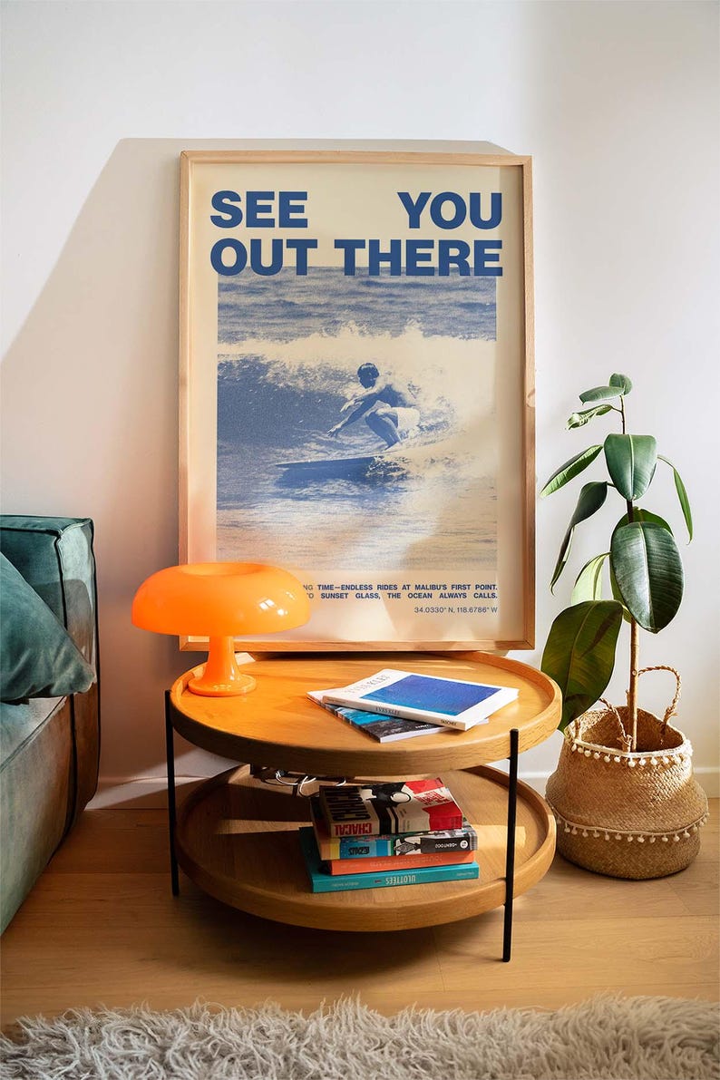 Vintage Surfing Poster, Malibu Erster Punkt Surf Kunstdruck, Retro Surf Decor, California Wave Wandkunst, Küsten minimalist Print, Strandhaus Bild 2