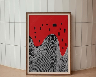 Abstract Minimal Mid Century Poster, Minimal Wall Art, Colorful Print, Minimal Vintage Art Print, Retro Poster Print