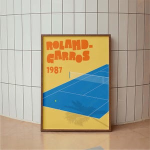 Retro Roland Garros Tennis Poster, Sports Poster, Typography Print, Colorful Art, Minimal Vintage Art Print, Retro Poster Print, Tennis Open