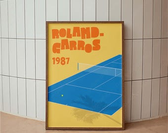 Retro Roland Garros Tennis Poster, Sports Poster, Typography Print, Colorful Art, Minimal Vintage Art Print, Retro Poster Print, Tennis Open