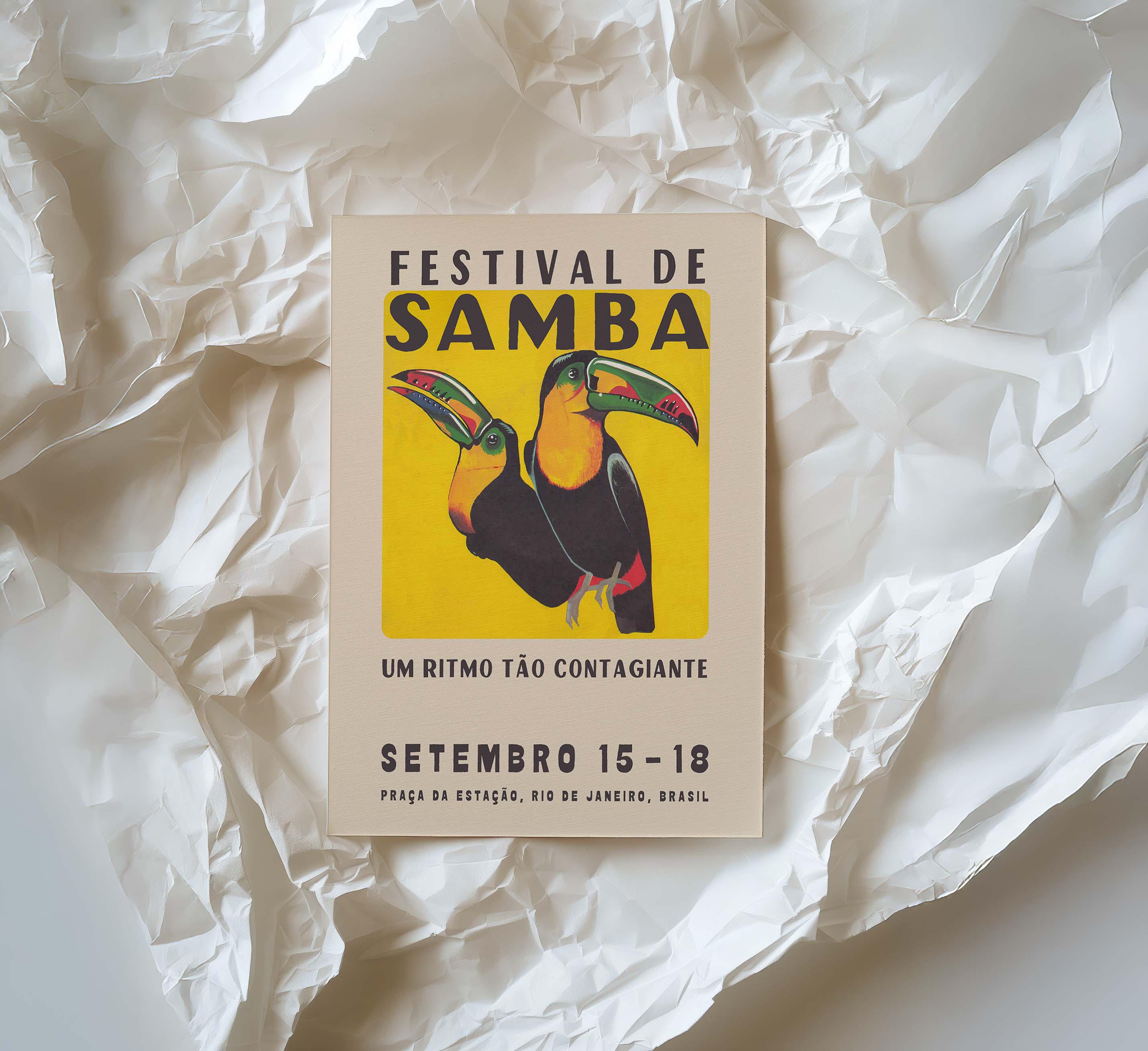Toucan Samba Festival Poster, Vintage Mid Century Modern Art
