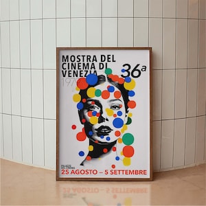 Cartel retro del Festival de Cine de Venecia, cartel italiano, impresión tipográfica, impresión de arte vintage minimalista, impresión de póster retro, arte de pared de cine
