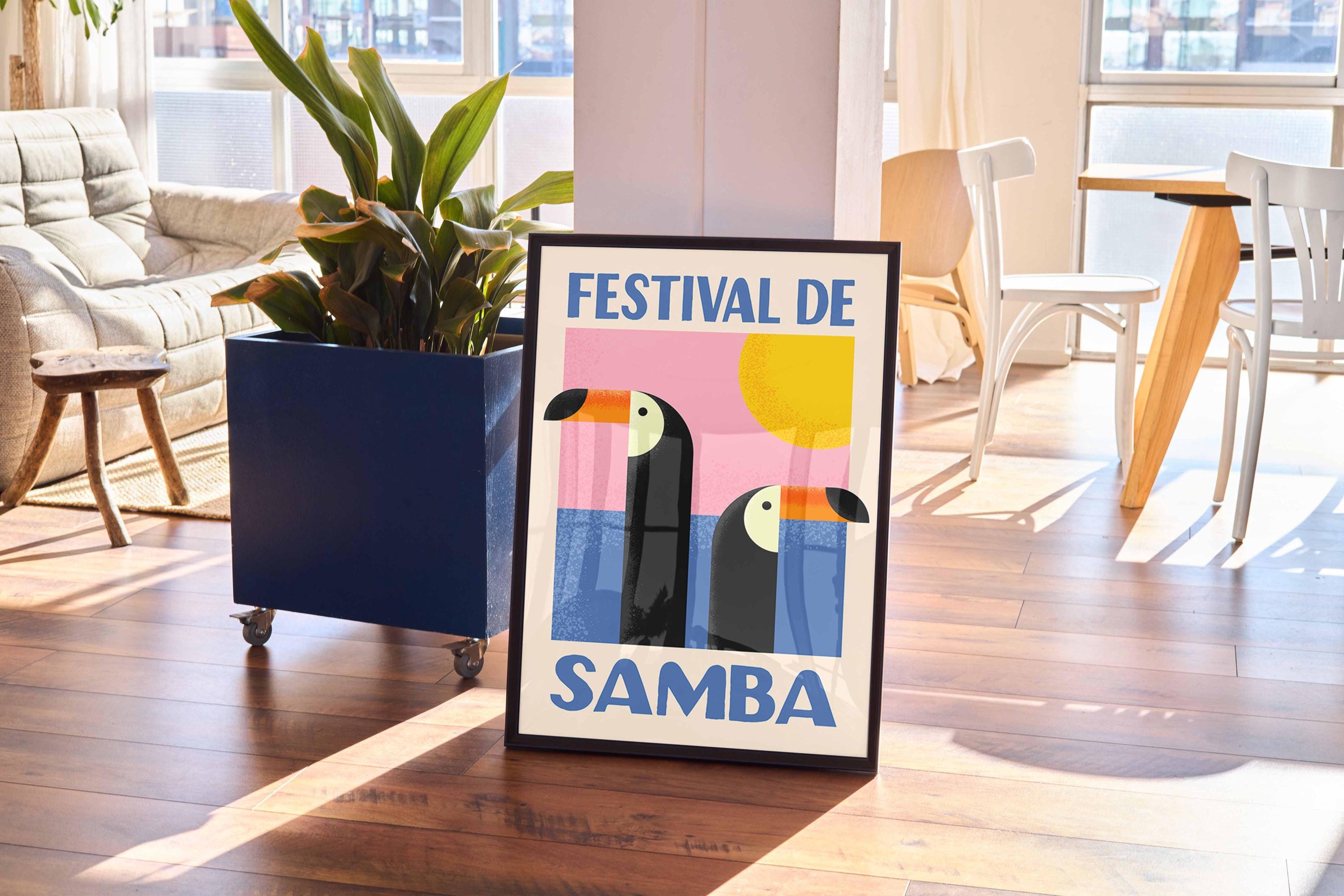Toucan Samba Festival Poster, Vintage Mid Century Modern Art, Retro ...