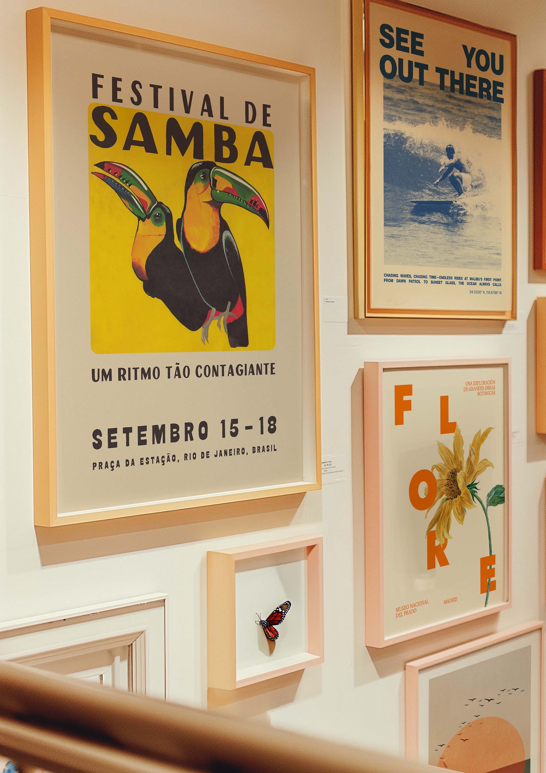 Toucan Samba Festival Poster, Vintage Mid Century Modern Art