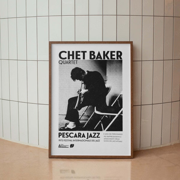 Vintage Italy Chet Baker Jazz Festival Poster, Jazz Concert Poster, Black and White, Trendy Wall Art, Vintage Print, Minimalist Decor