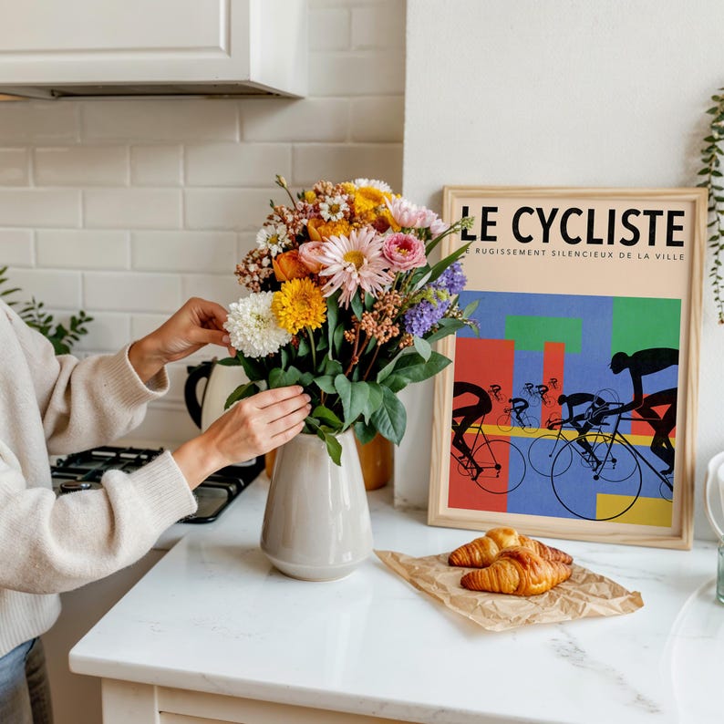 Le Cycliste Print, Vintage Cycling Poster, Retro Bicycle Wall Art, French Sports Decor, Tour de France Style, Modernist Art for Cyclist image 6