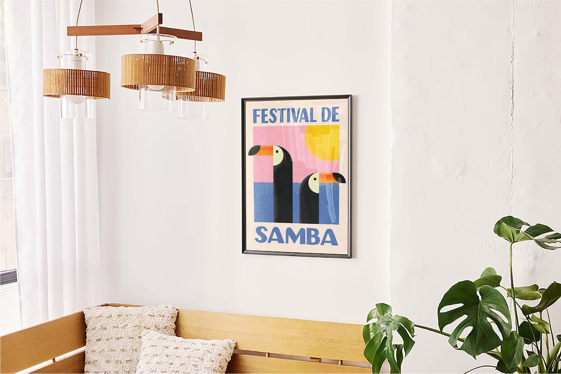 Toucan Samba Festival Poster, Vintage Mid Century Modern Art, Retro ...