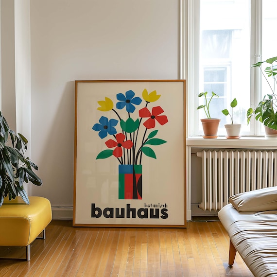 Bauhaus Botanical Flower Poster, Minimal Wall Art, Colorful Print, Minimal Vintage Art Print, Retro Poster Print, Abstract Print