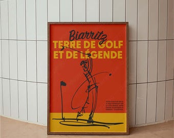 Biarritz France Golf Poster, Sports Poster, Typography Print, Colorful Art, Minimal Vintage Art Print, Retro Poster Print, Golf Tournament