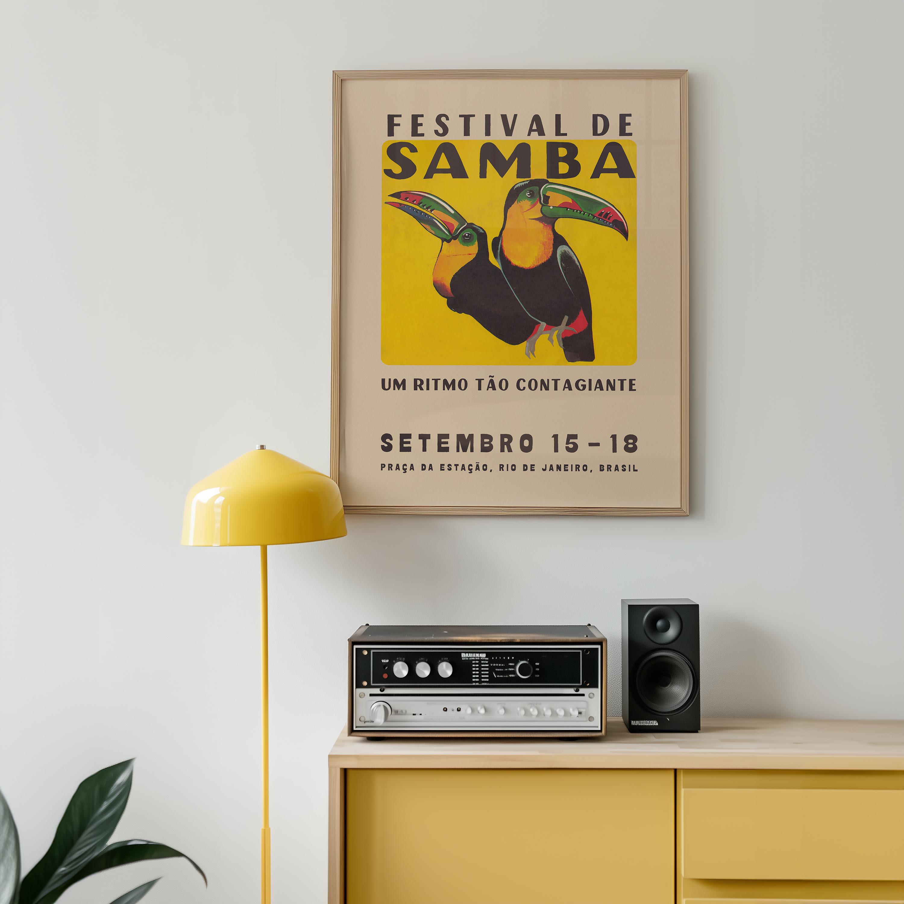 Toucan Samba Festival Poster, Vintage Mid Century Modern Art
