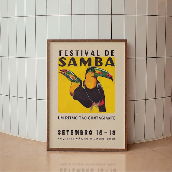 Toucan Samba Festival Poster, Vintage Mid Century Modern Art