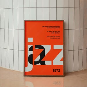Póster retro de festival de jazz alemán, póster de concierto, impresión tipográfica, arte moderno de mediados de siglo, impresión de arte vintage minimalista, impresión de póster retro