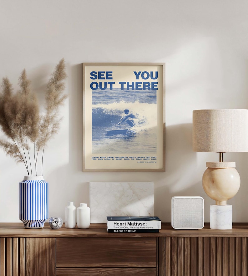 Vintage Surfing Poster, Malibu Erster Punkt Surf Kunstdruck, Retro Surf Decor, California Wave Wandkunst, Küsten minimalist Print, Strandhaus Bild 14