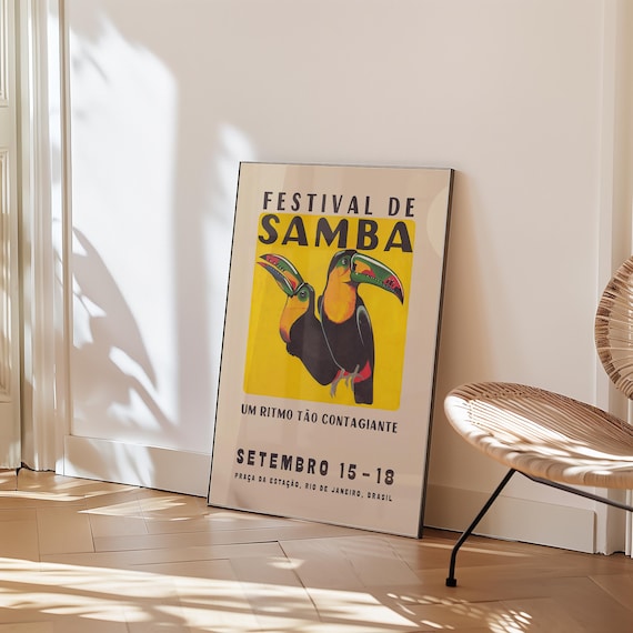 Toucan Samba Festival Poster, Vintage Mid Century Modern Art