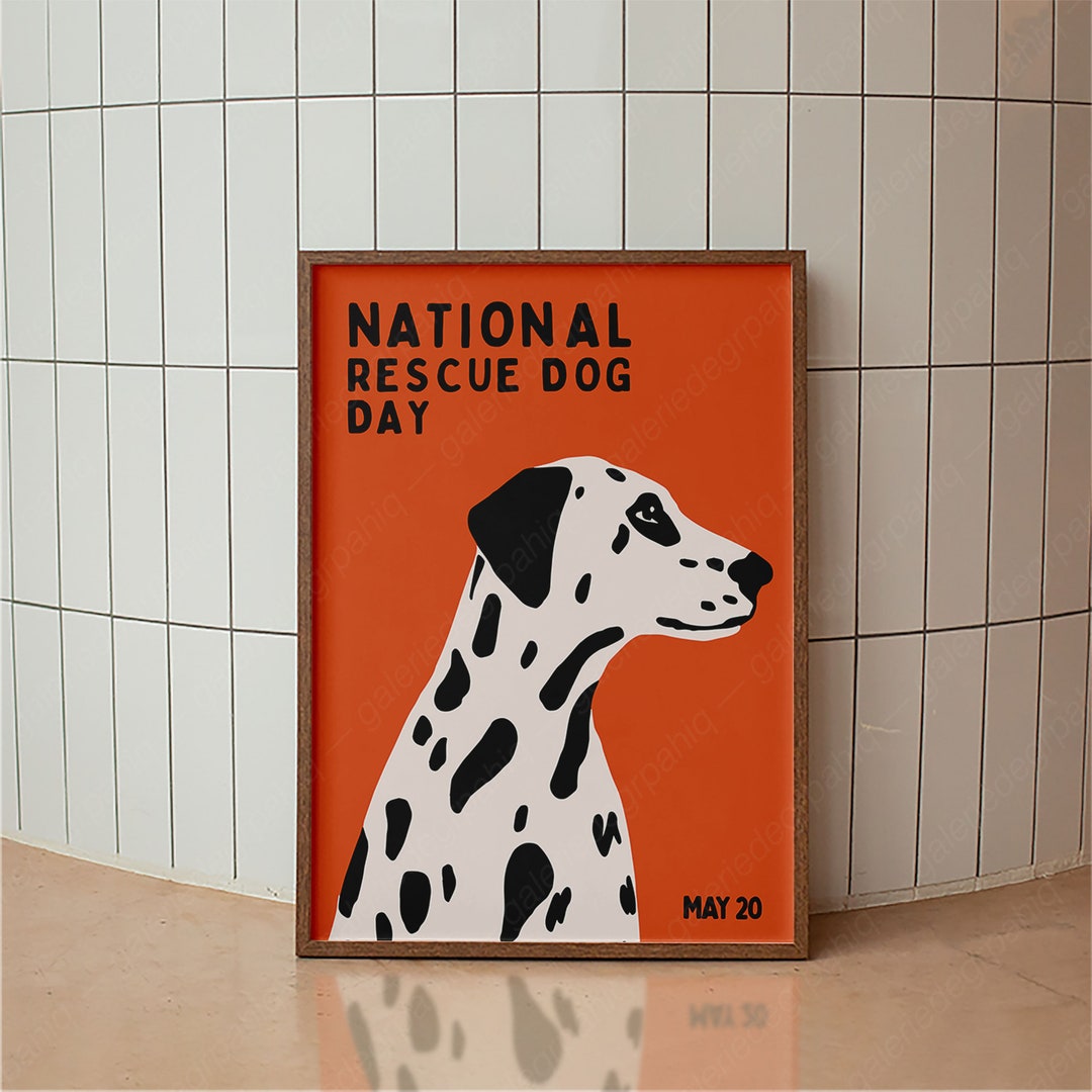 Minimal Dalmatian Dog Poster, Retro Dog Wall Art, National Rescue