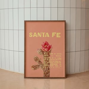 Vintage Sante Fe Kaktus Plakat, Minimale Spanische Wandkunst, Buntes Modernes Plakat, Trendige Wandkunst, Westliches Dekor