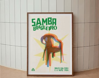 Retro Brazil Samba Poster, Colorful Brazilian Print, Modern Wall Art, Baile Art Print, Graphic Design Print, Portuguese Wall Art, Trendy Art