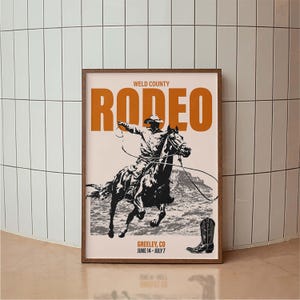 Póster de rodeo de Colorado, póster del oeste, impresión tipográfica, arte country del oeste, impresión de arte vintage minimalista, arte mural del desierto