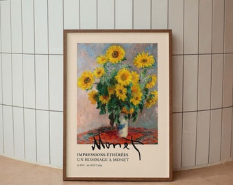 Vintage Monet Französische Ausstellung Kunst Poster, Minimale Typografie Poster, moderne Wandkunst, Trendy Decor, Wohnzimmer, Retro Poster