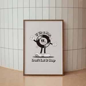 Retro Cartoon Record Music Love Poster, Music Quote Wall Art, Trendy Vintage Print, Room Decor, Retro Character Art, Record Vinyl Poster