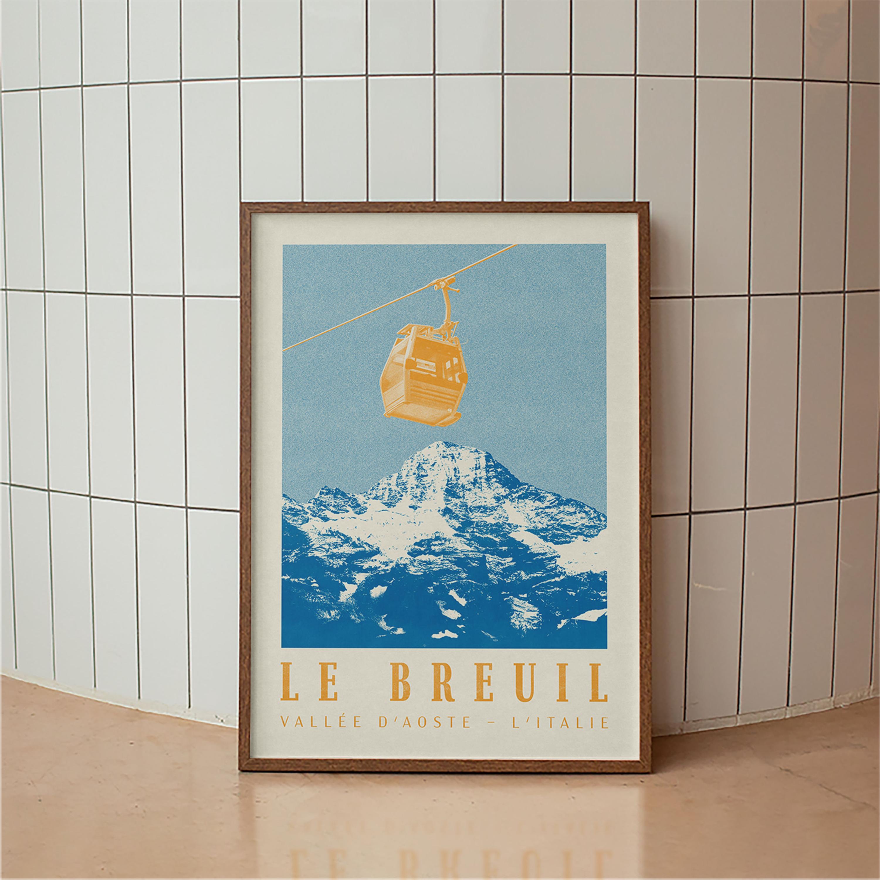 Le Breuil Cervinia Print, Vintage Italy Ski Poster, Aosta Valley