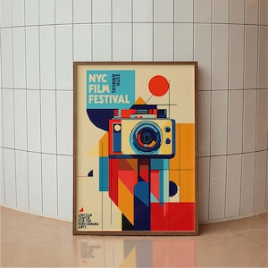 Retro NYC Film Festival Poster, Mid Century Modern Typografie Druck, New York City Poster, Minimalistische Wandkunst, Posterdruck