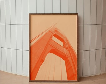 Golden Gate Bridge Risograph Print – San Francisco Poster Wall Art, Modern Architecture Riso Print, California Travel Decor, Red Orange Tone