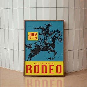 Vintage California Rodeo Poster, Western Poster, Typography Print, Country Western Art, Minimal Vintage Art Print, Desert Wall Art