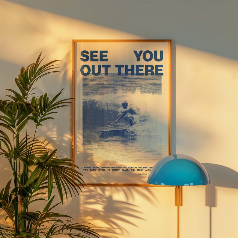 Vintage Surfing Poster, Malibu Erster Punkt Surf Kunstdruck, Retro Surf Decor, California Wave Wandkunst, Küsten minimalist Print, Strandhaus Bild 15