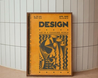 Poster di copertina di rivista di design vintage, poster moderno di metà secolo, stampa artistica vintage minimalista, stampa artistica Art Déco retrò, poster di rivista